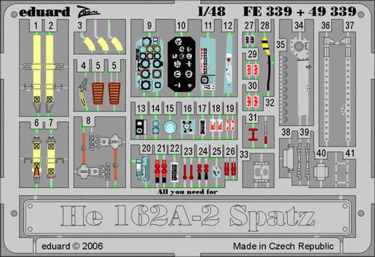 Eduard FE339 Etched Aircraft Detailling Set 1:48 Heinkel He-162A-2 Salamander Sp