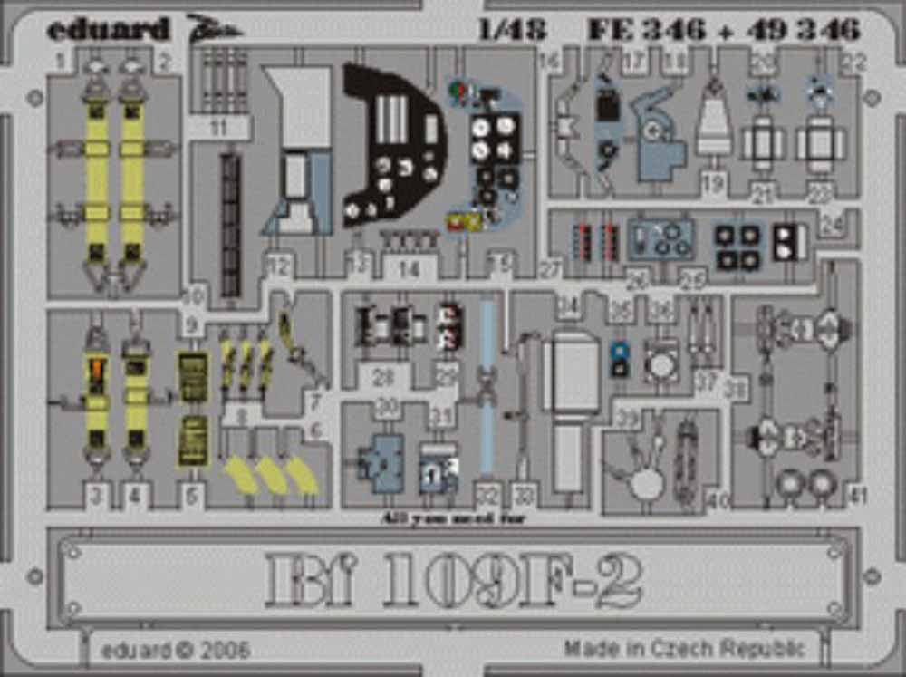 Eduard FE346 Etched Aircraft Detailling Set 1:48 Messerschmitt Bf-109F-2 Pre-pai
