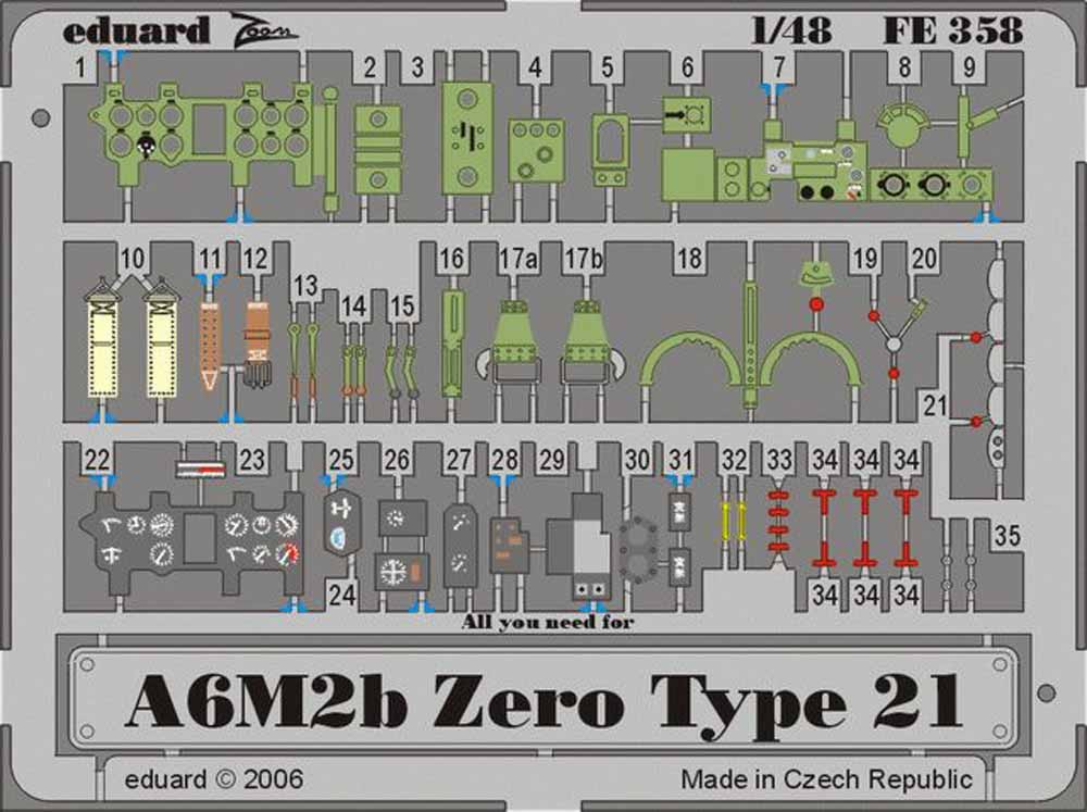 Eduard FE358 Etched Aircraft Detailling Set 1:48 Mitsubishi A6M2b 'Zero' type 21