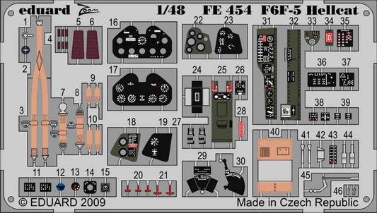 Eduard FE454 Etched Aircraft Detailling Set 1:48 Grumman F6F-5 Hellcat Pre-paint
