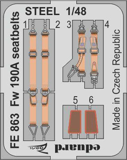 Eduard FE863 Etched Aircraft Detailling Set 1:48 Focke-Wulf Fw-190A seatbelts St