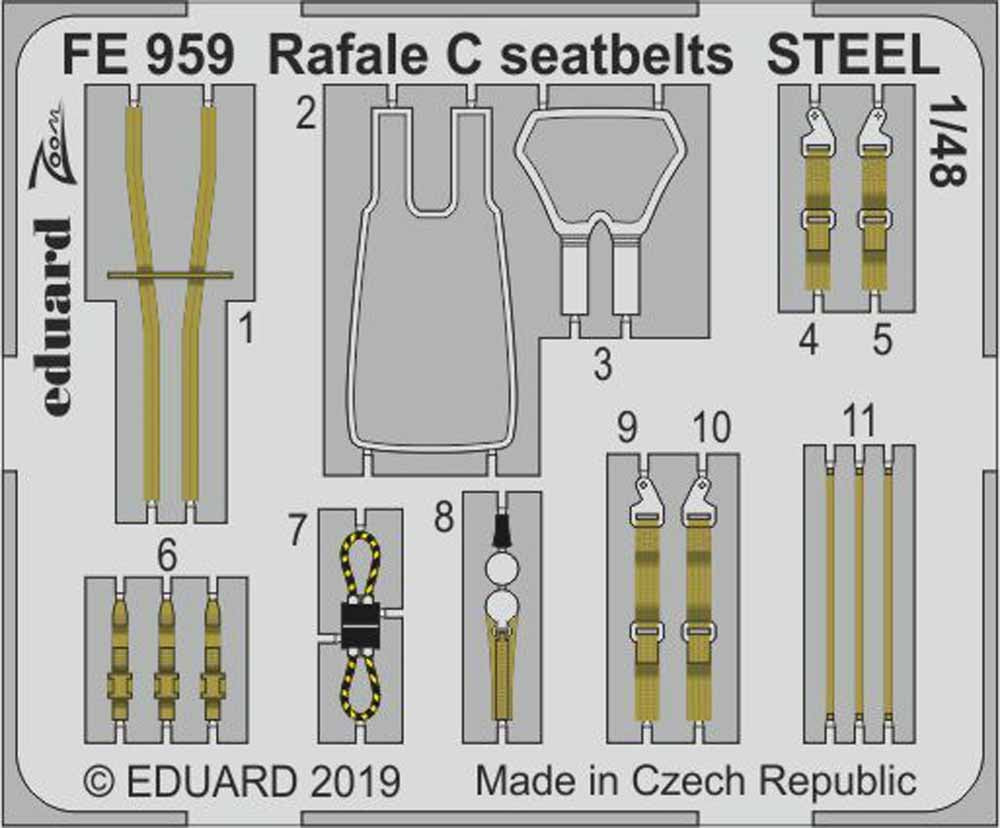 Eduard FE959 Etched Aircraft Detailling Set 1:48 Dassault Rafale C seatbelts Ste