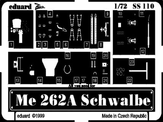 Eduard SS110 Etched Aircraft Detailling Set 1:72 Messerschmitt Me-262A Schwalbe