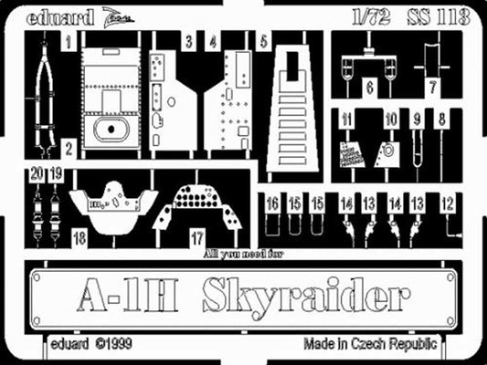 Eduard SS113 Etched Aircraft Detailling Set 1:72 Douglas A-1H Skyraider