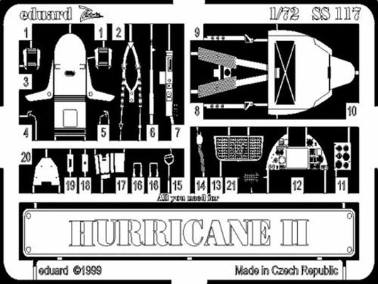 Eduard SS117 Etched Aircraft Detailling Set 1:72 Hawker Hurricane Mk.II
