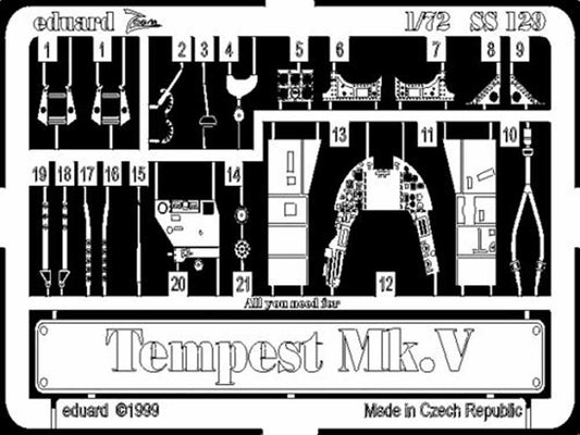 Eduard SS129 Etched Aircraft Detailling Set 1:72 Hawker Tempest Mk.V
