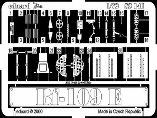 Eduard SS141 Etched Aircraft Detailling Set 1:72 Messerschmitt Bf-109E