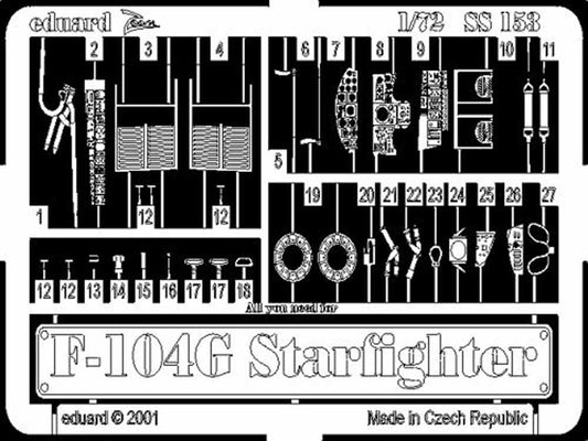 Eduard SS153 Etched Aircraft Detailling Set 1:72 Lockheed F-104G Starfighter