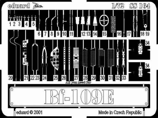 Eduard SS164 Etched Aircraft Detailling Set 1:72 Messerschmitt Bf-109E-3/Bf-109E