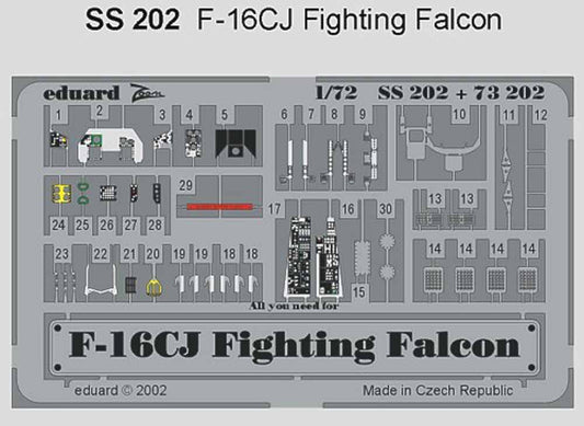 Eduard SS202 Etched Aircraft Detailling Set 1:72 Lockheed-Martin F-16CJ Fighting