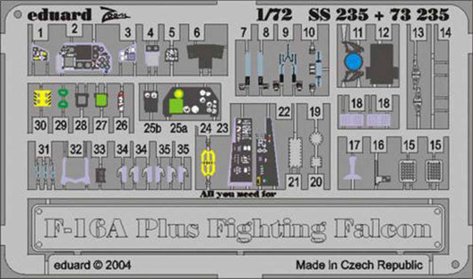 Eduard SS235 Etched Aircraft Detailling Set 1:72 General-Dynamics F-16A Plus Fig