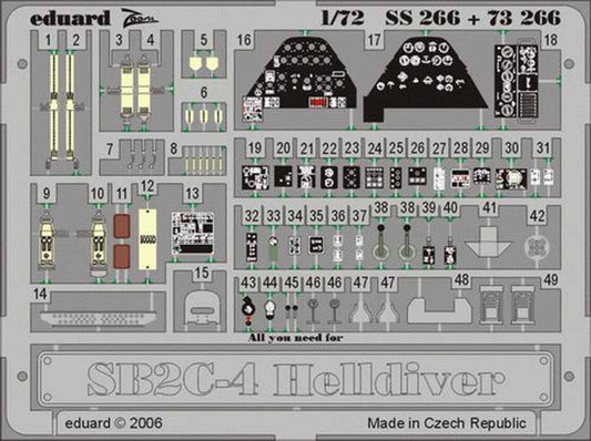 Eduard SS266 Etched Aircraft Detailling Set 1:72 Curtiss SB2C-4 Helldiver Pre-pa