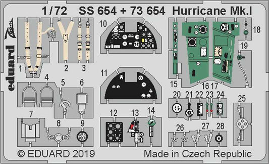 Eduard SS654 Etched Aircraft Detailling Set 1:72 Hawker Hurricane Mk.I