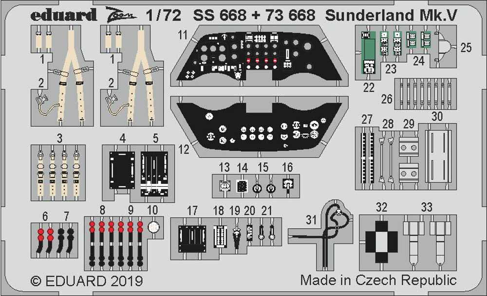 Eduard SS668 Etched Aircraft Detailling Set 1:72 Short Sunderland Mk.V