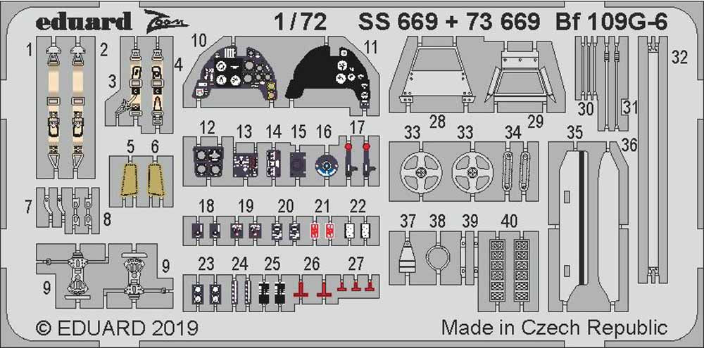 Eduard SS669 Etched Aircraft Detailling Set 1:72 Messerschmitt Bf-109G-6