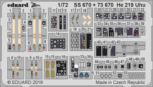 Eduard SS670 Etched Aircraft Detailling Set 1:72 Heinkel He-219A-5/R4 Uhu