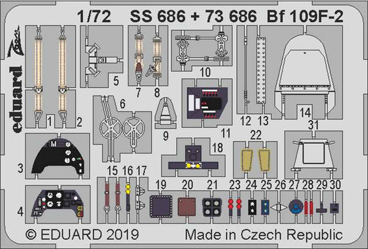 Eduard SS686 Etched Aircraft Detailling Set 1:72 Messerschmitt Bf-109F-2