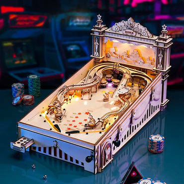 ROBOTIME ROKR 3D Pinball Machine Wooden Mechanical Puzzle Model Kit Lights EG01
