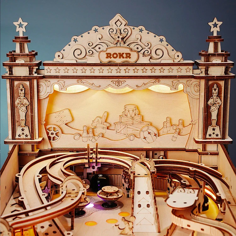 ROBOTIME ROKR 3D Pinball Machine Wooden Mechanical Puzzle Model Kit Lights EG01
