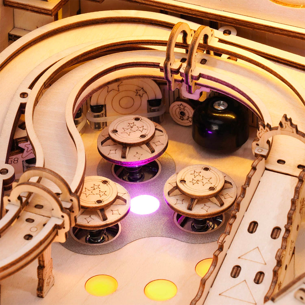 ROBOTIME ROKR 3D Pinball Machine Wooden Mechanical Puzzle Model Kit Lights EG01