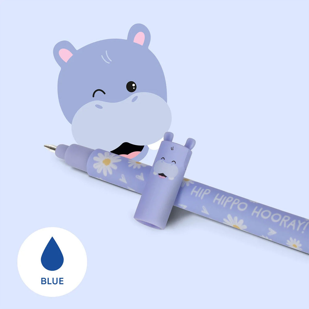 Legami Erasable Pen - Hippo - 0.7 mm - Blue Ink