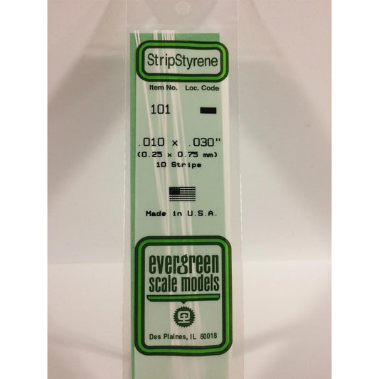 Evergreen 101 - 0.01" x 0.03" Polystyrene Strips 14"/35cm 10pcs