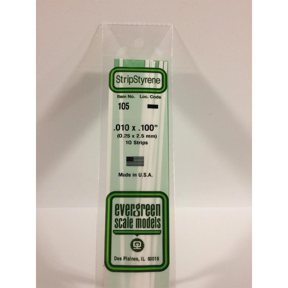 Evergreen 105 - 0.01" x 0.1" Polystyrene Strips 14"/35cm 10pcs