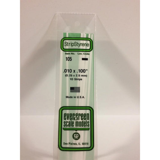 Evergreen 105 - 0.01" x 0.1" Polystyrene Strips 14"/35cm 10pcs