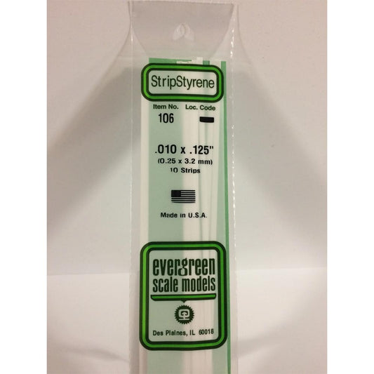 Evergreen 106 - 0.01" x 0.125" Polystyrene Strips 14"/35cm 10pcs