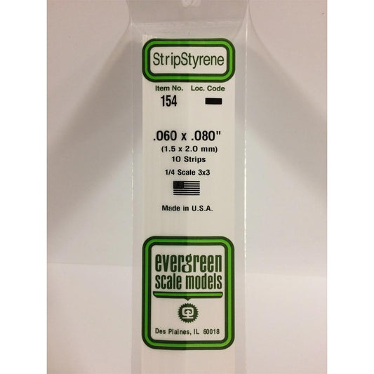Evergreen 154 - 0.06" x 0.06" Polystyrene Strips 14"/35cm 10pcs