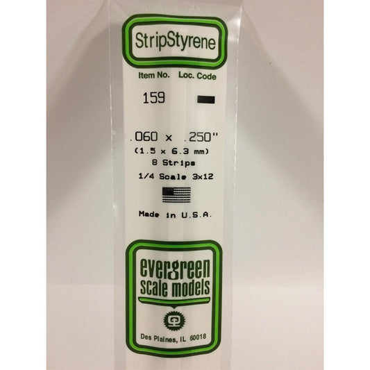 Evergreen 159 - 0.06" x 0.25" Polystyrene Strips 14"/35cm 10pcs
