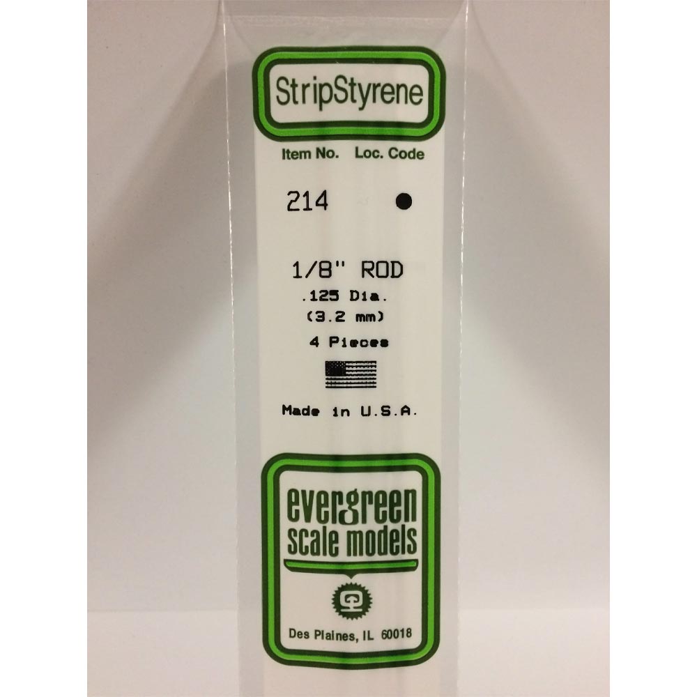 Evergreen 214 - 0.125"/3.2mm Polystyrene 14"/35cm Rods 4pcs