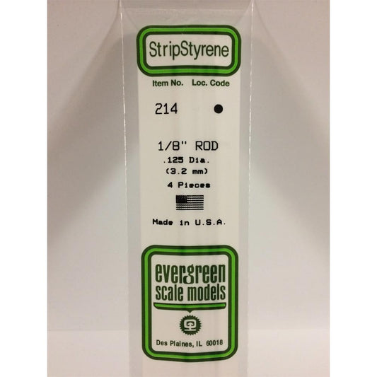 Evergreen 214 - 0.125"/3.2mm Polystyrene 14"/35cm Rods 4pcs