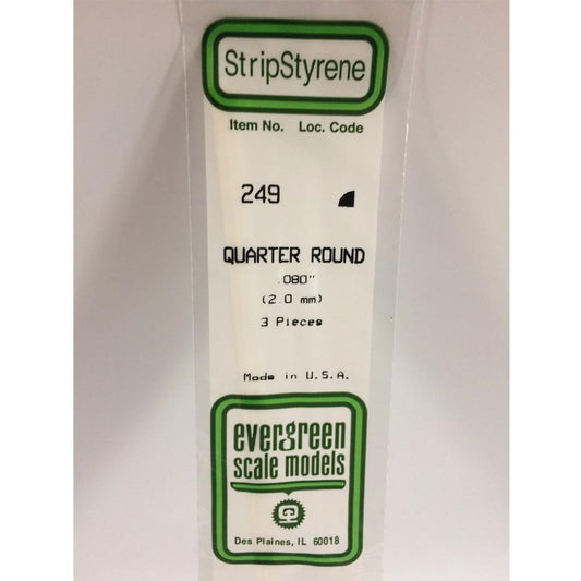 Evergreen 249 - 0.08"/2.0mm Polystyrene Quarter Round 14"/35cm Lengths 3 pcs