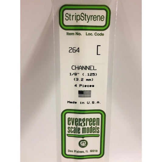 Evergreen 264 - 0.125"/3.2mm Polystyrene Channels 14"/35cm 4 pcs
