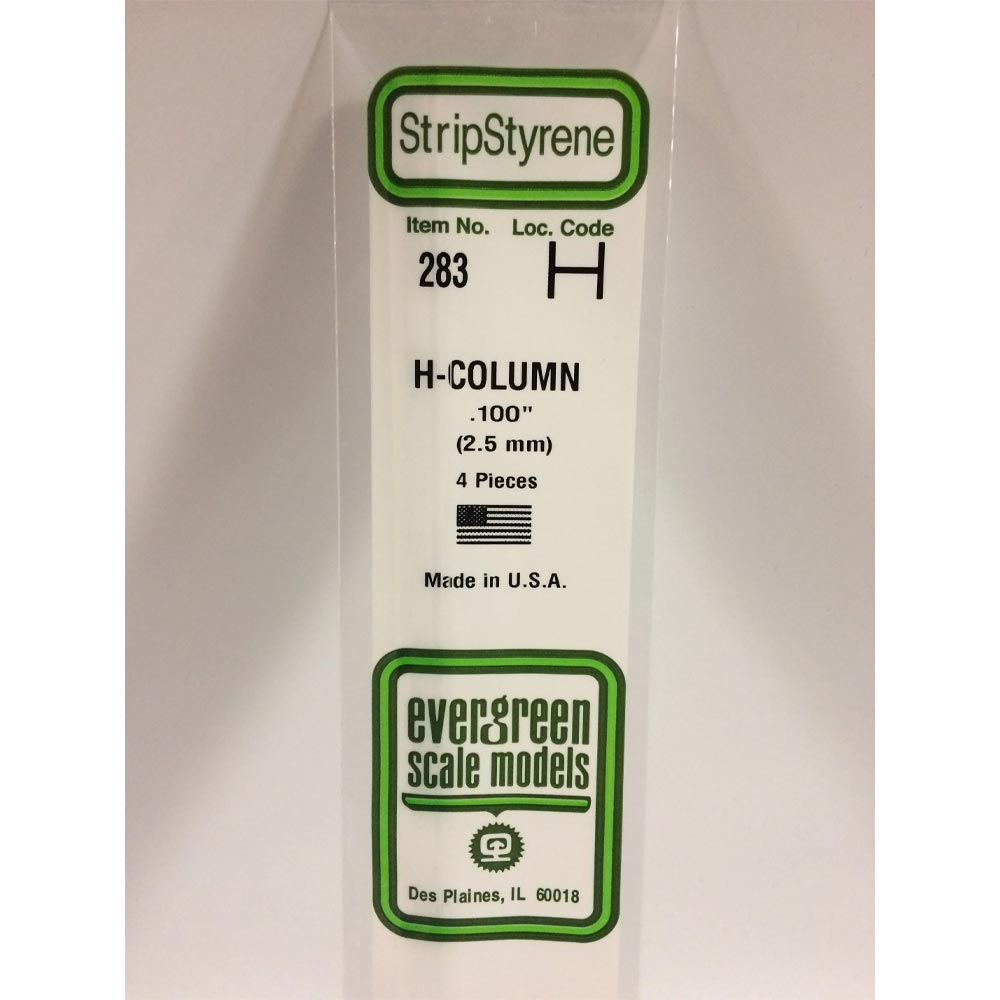 Evergreen 283 - 0.1"/2.5mm Polystyrene H-Columns 14"/35cm 4 pcs