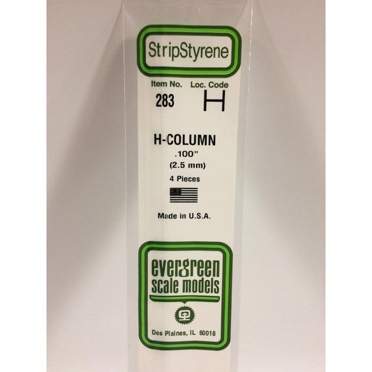 Evergreen 283 - 0.1"/2.5mm Polystyrene H-Columns 14"/35cm 4 pcs