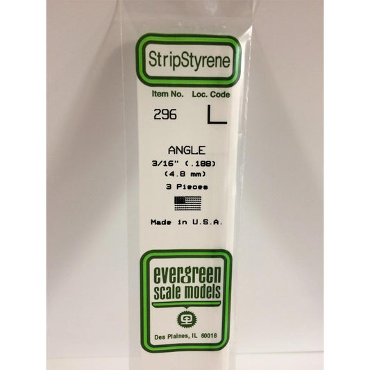 Evergreen 296 - 0.188"/4.8mm Polystyrene Angles 14"/35cm 3 pcs