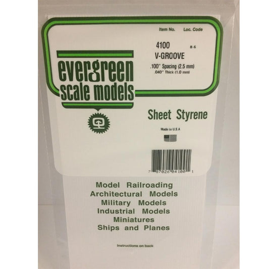Evergreen 4100 - 0.100" Polystyrene V Groove Siding Sheet 6" x 12"