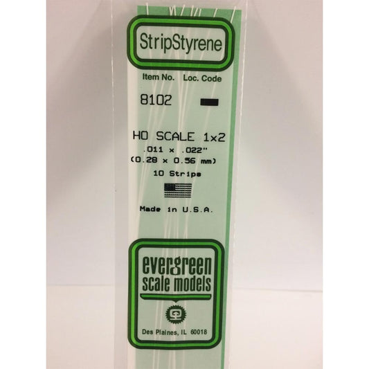 Evergreen 8102 - 0.011" x 0.022" Polystyrene HO-Scale Strips 14"/35cm 10pcs