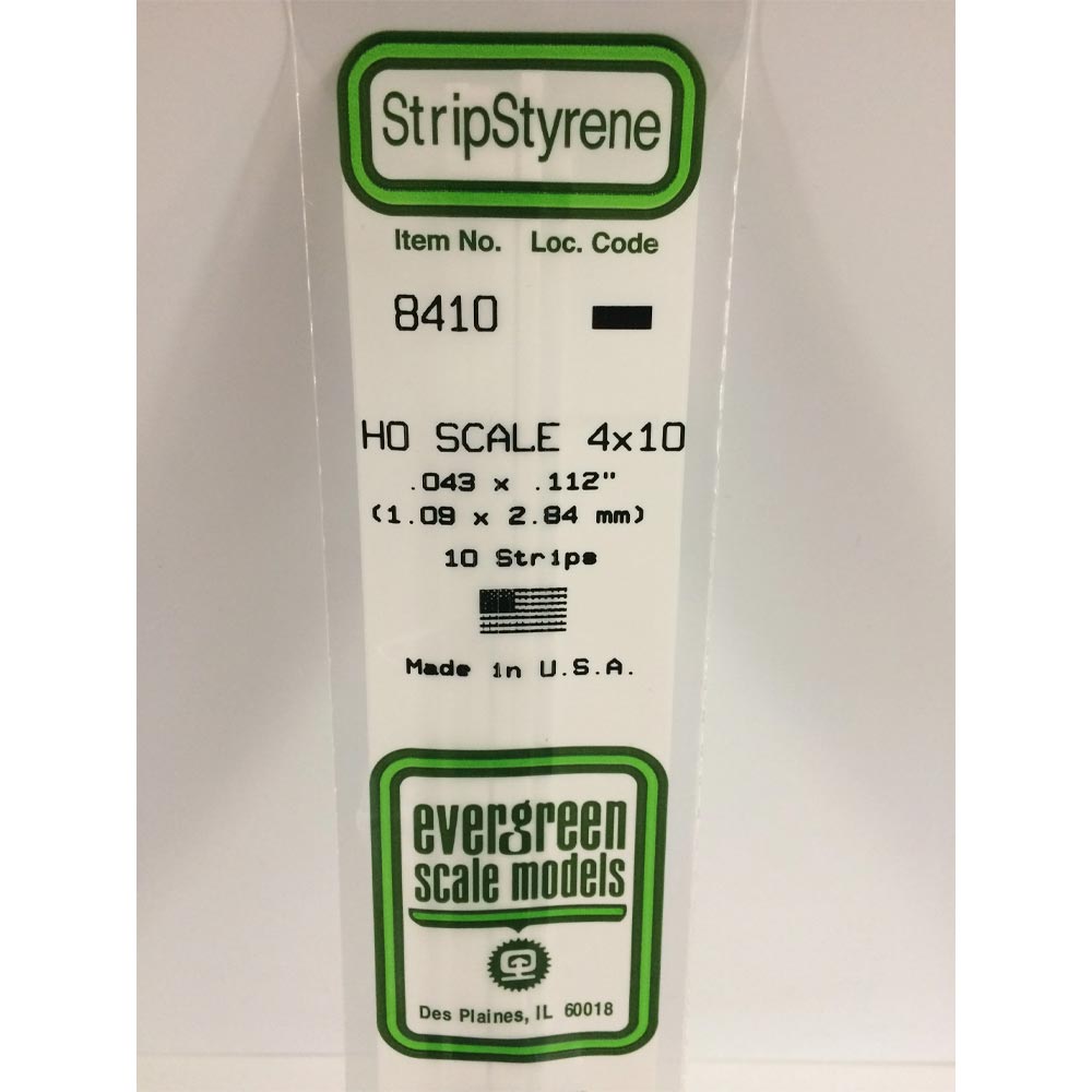 Evergreen 8410 - 0.043" x 0.112" Polystyrene HO-Scale Strips 14"/35cm 10pcs