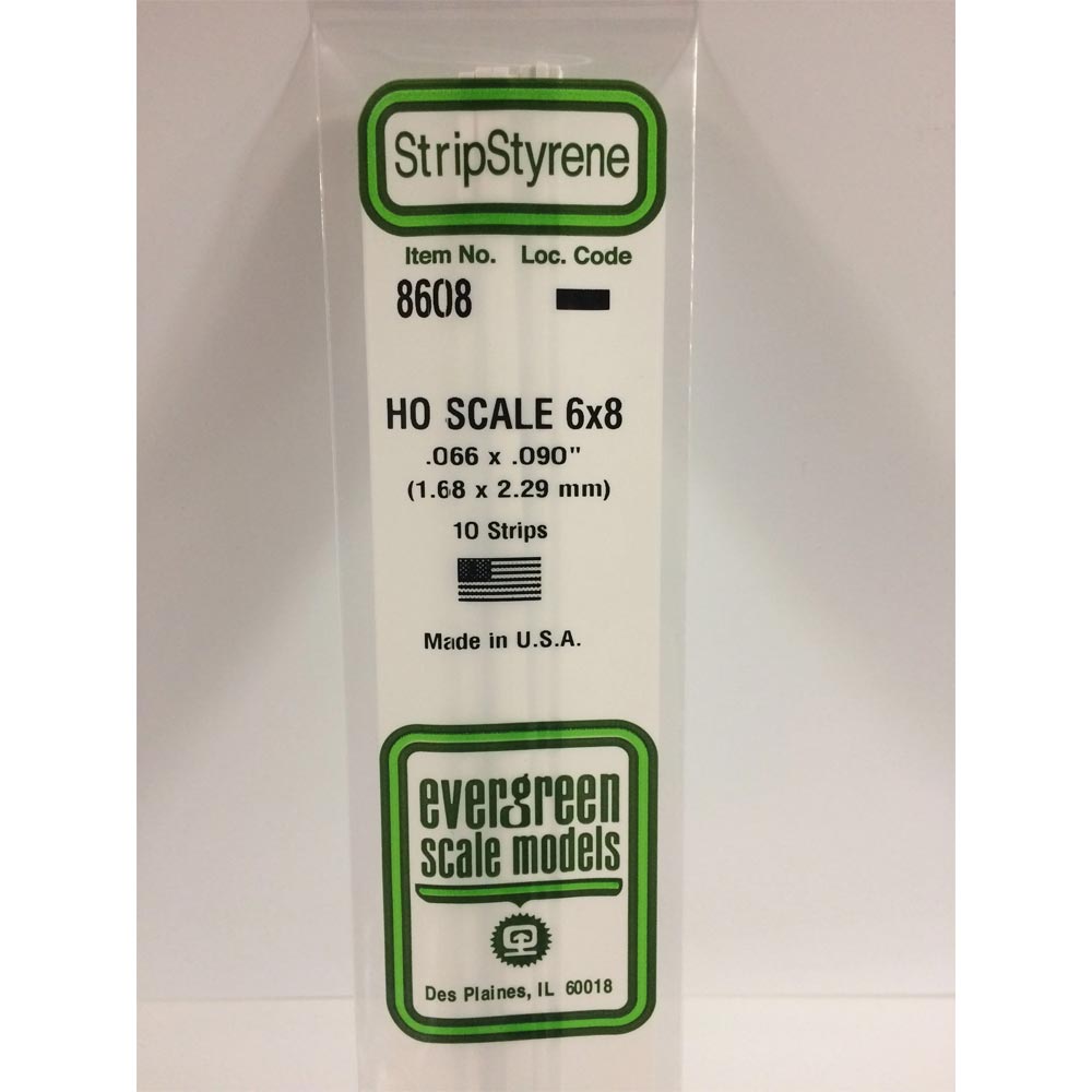 Evergreen 8608 - 0.066" x 0.090" Polystyrene HO-Scale Strips 14"/35cm 10pcs