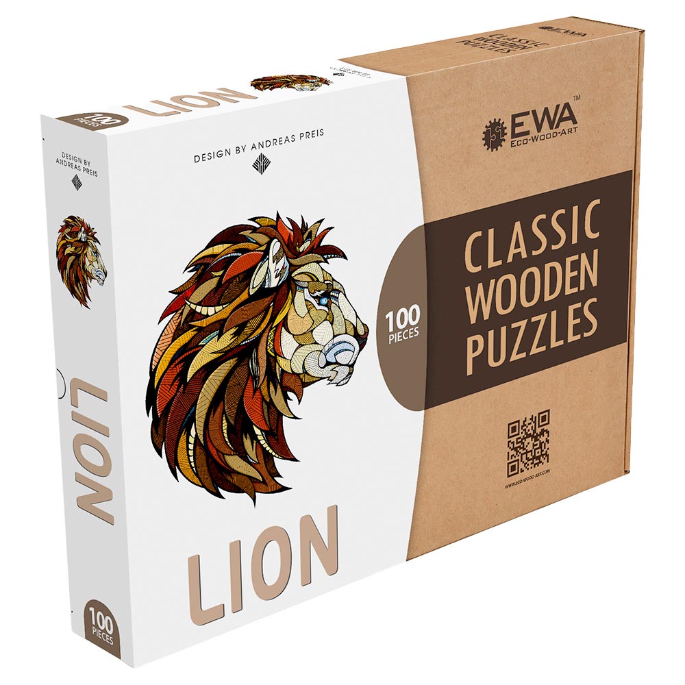 Eco Wood Art - Lion Wooden Puzzle 100pcs - Card Box