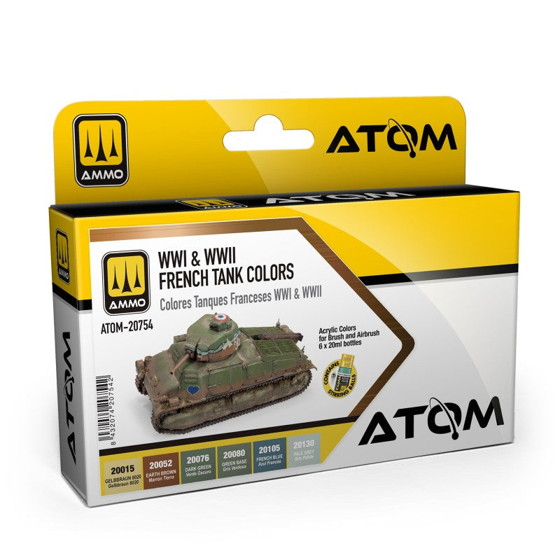ATOM WWI & WWII French Tank Colours Paint Set (6x20ml) Ammo by Mig 20754