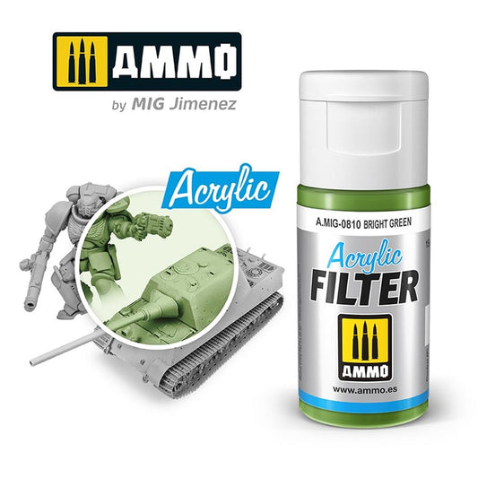 Ammo by MIG Acrylic Filter Bright Green High quality Acrylic Filter 15ml A.MIG-810