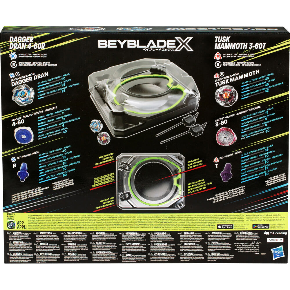 Beyblade X Xtreme Battle Set Dagger Dran vs Tusk Mammoth with Stadium