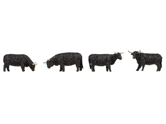 Faller Black Highland Cattle (4) Figure Set FA151957 HO Gauge