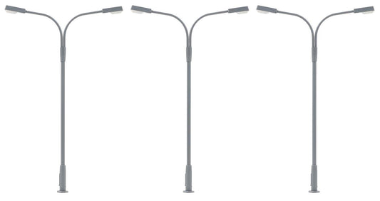 Faller LED Curved Neck Dbl Arm Street Light Cool White 94mm (3) FA180120 HO Gauge