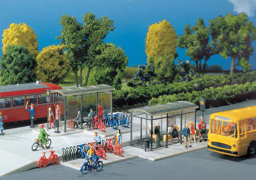 Faller Modern Bus Stops (2) and Bicycle Rack Building Kit VI N Gauge 272543