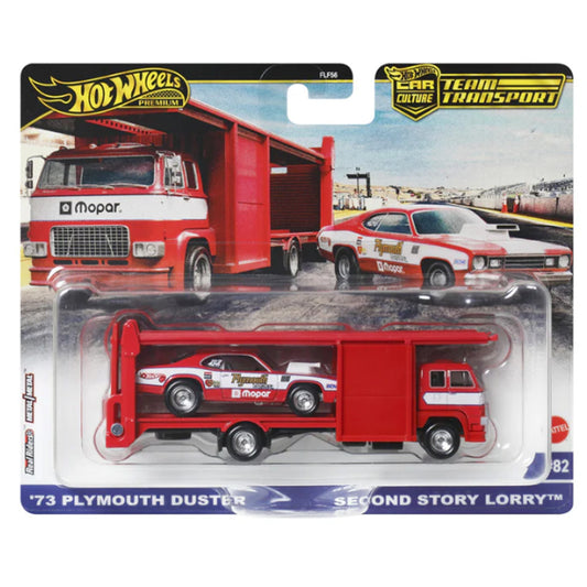 Hot Wheels Prem. - Team Transport: '73 Plymouth Duster w/Red Lorry JBM38 #82